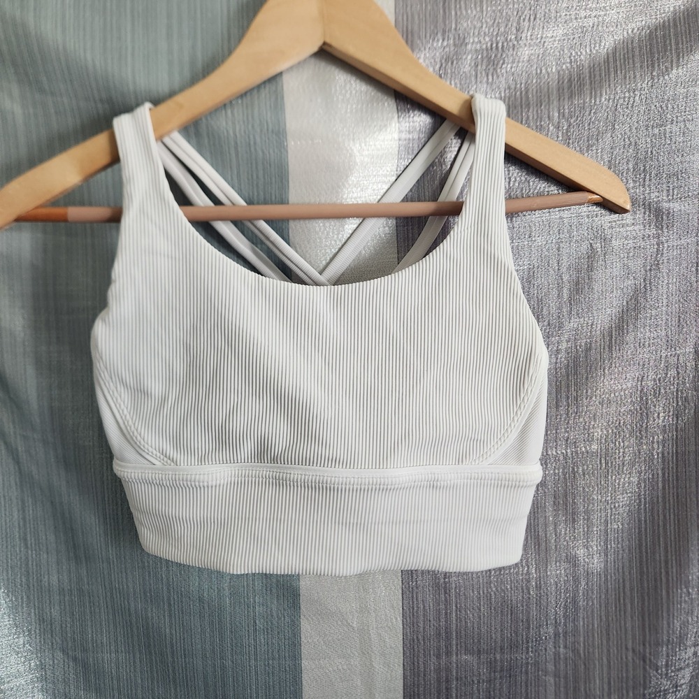Lululemon Energy Bra Longline Ribbed White Sport Athletic Activewear Gym Yoga 2